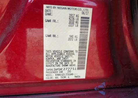 2017 Nissan Altima 2.5 S from USA, damaged, VIN 1N4AL3AP1HC277751